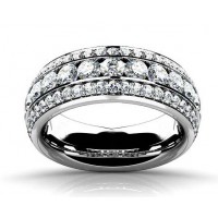3.00 Ct Ladies Three Row Round Cut Diamond Wedding Band Ring